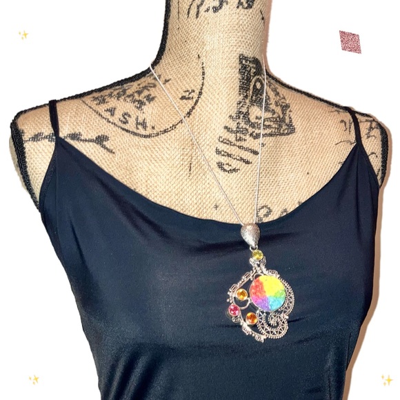 Druzy Quartz & Citrine Handmade Pendant Necklace - Picture 5 of 5